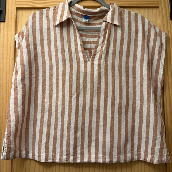 Old Navy Tops - Old Navy Women’s Tan and White Striped Shirt